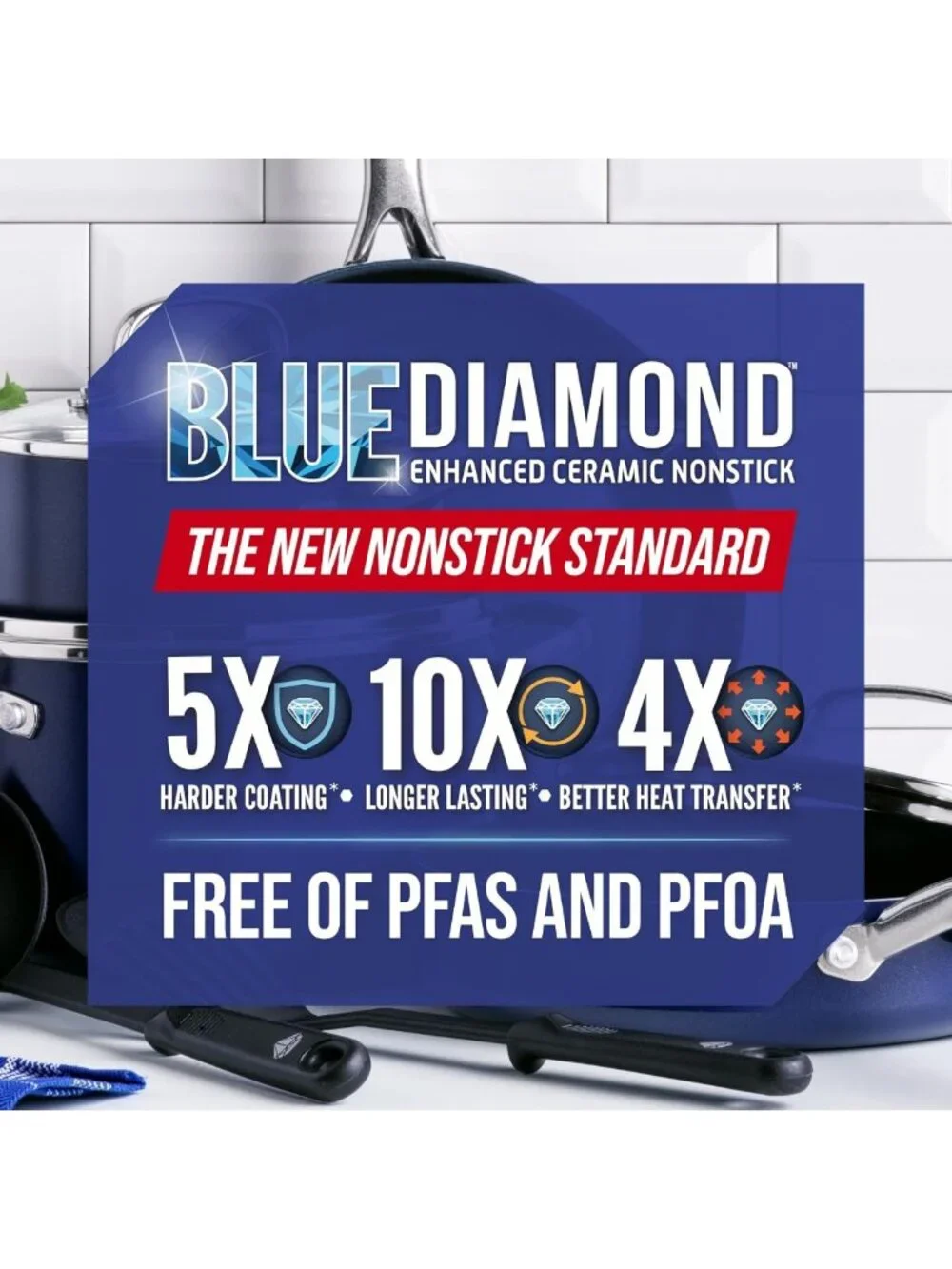 8QT Blue Diamond Ceramic Nonstick Stockpot with Lid - Durable, Easy Clean